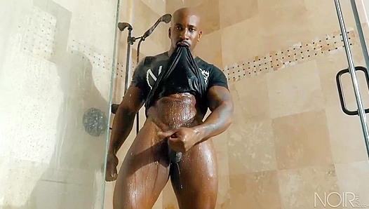 Max Konnor Soaks His Thick Black Shaft Under Hot Water — Steamy Gay Scene