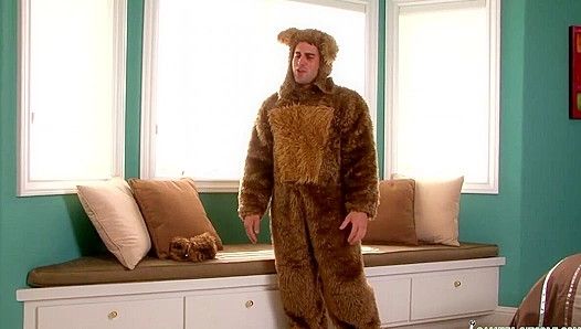 Samuel OTooyle Rips Open His Bear Suit Jerks Off Huge Hard-on – 18+
