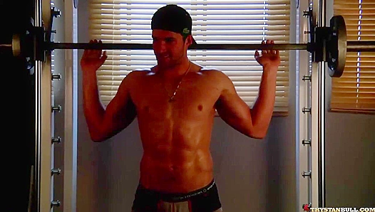 Hot Brunette Flexes Hard—Sweat-Drenched Home Gym Temptation – GayWorkouts 18+