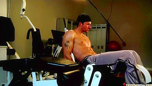 Hot Brunette Flexes Hard—Sweat-Drenched Home Gym Temptation – GayWorkouts 18+