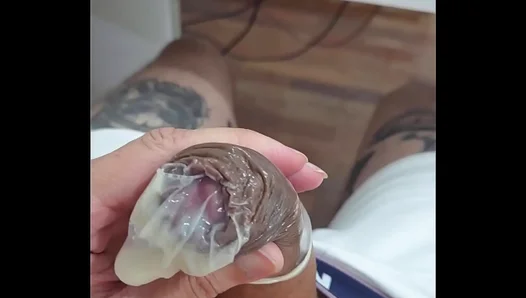 Hot Brazilian Bareback Fantasy: Cum Load in Condom – Solo Gay Fetish Play