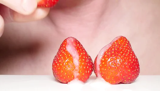 Strawberry Temptation: Redhead Takes Massive Load Savors Every Drop – 18+