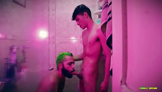 Camilo Brown Meets Twink Andrs ZP for Hot Shower Blowjob Action – 18+