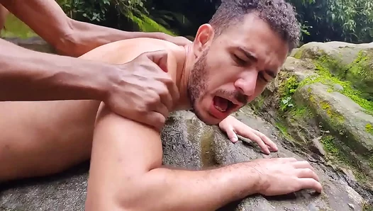 Sweat-Drenched Passion: Gifted Black Stud Takes Amateur at the Waterfall – Interracial