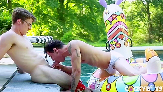 Blake Mitchell Takes Levi Karters Thick Cock Hard by the Pool – Raw Gay Sex