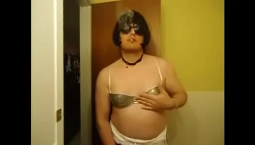Seductive Nikki Sucks Cigarette Smoke in Shinny Silver Bra — CD Fetish Fun