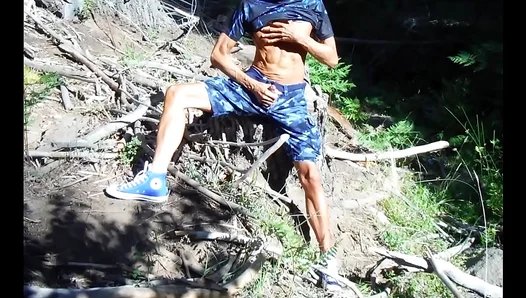Masturbating Bareback Under Stars: Shirtless Dudes Outdoor Solo Ride
