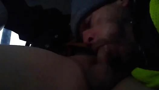 Vocal Daddy Cums Hard During Morning BJ in Car — Amateur Action