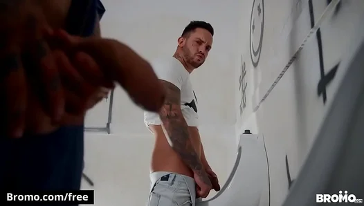 Tattooed Studs Fuck Hard at the Urinals — Bold Public Bathroom Action