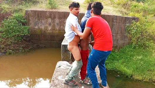 Hot Young Guys Go Wild in Steamy Forest threesome by the Stream – Spiced with Hindi Moans