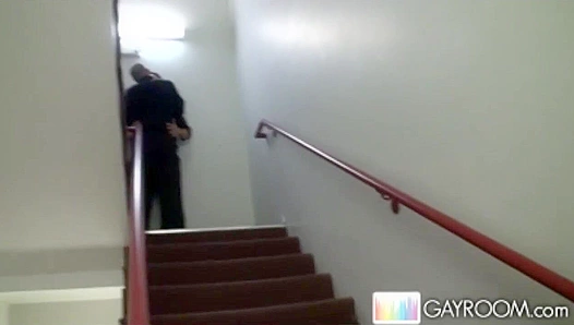 Steamy Stairwell Encounter: Hot Gay Guys Make Out Cum Hard – GayXXX