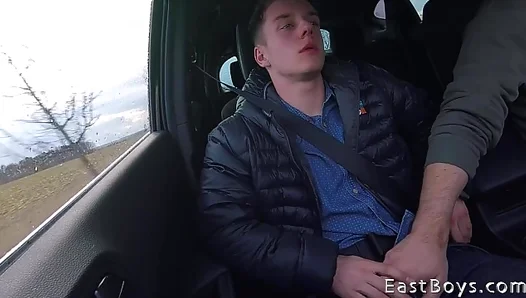 Victor Schumann Delivers Steamy Blowjob in the Backseat – GayXXX Scenes