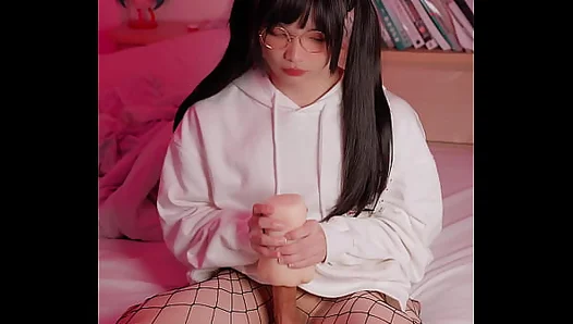 Cute Femboy 18+ JERKS OFF In Fishnets With A Realistic Masturbator
