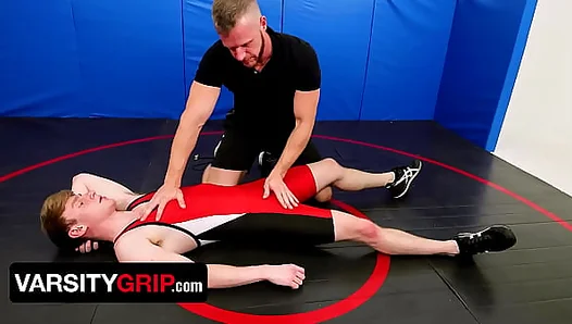Hunk Coach Brian Bonds Dominates Young Twink Wrestler Post-Match – Varsity Grip