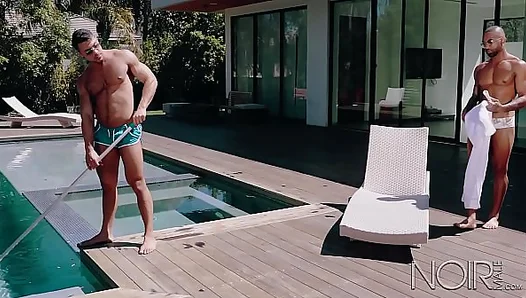 Big-Dicked Black Stud Dominates Hot Pool Boy Seth Santaro – Steamy Noir Fuck Session