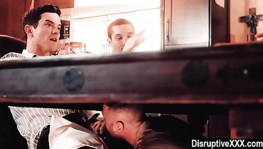 Dinner Delight: Gay Guy Gets Blowjob Under Table During Meeting – 18+