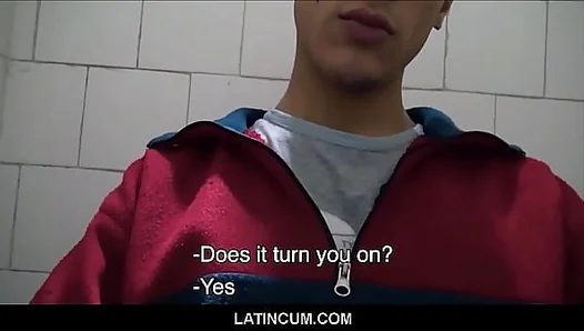 Latino Straight Boy Takes First Dick for Cash — Bathroom Blowjob Gone Wild POVR