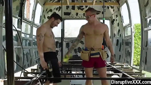 Hard Labor Ends in Hot Outdoor Sex – Gay Hunk Mechanics Go Wild After Work
