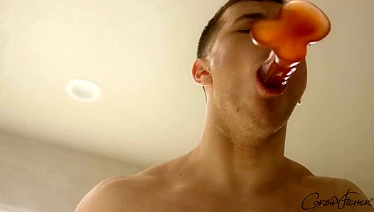 Cute Mitch Takes On A Fake Dick And Blasts Cum In The Shower – Hot Gay Scene