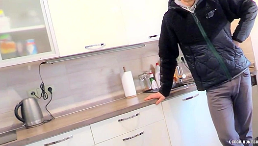 Tattooed Czech twink takes a hard kitchen pounding — raw passion